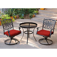 Hanover Traditions 3-Piece Patio Bistro Set with 2 Swivel Rockers and Glass-Top Table Red