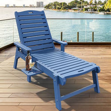 YITAHOME Outdoor Chaise Lounge Chair Set of 2 with Adjustable Backrest, Heavy Duty Resin Patio Lounger with Retractable Tray, 350lbs Capacity Waterproof for Outside Poolside Beach Backyard, Dark Blue