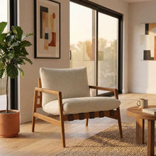 Modway Nomi Teak Wood Outdoor Sling Accent Chair in Sand - Faux Leather Vegan Patio Armchair with Removable Cushioned Upholstery