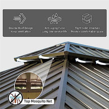 LOPOO Hardtop Gazebo with Curtains & Netting - Outdoor Aluminum Frame Pavilion with Steel Double Roof Canopy - Brown 12Ft x 14Ft