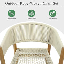 Outdoor Accent Chair Set of 2, Rope Woven Patio Chairs with Acacia Wood Frame, Comfortable Garden Seating with Curved Backrest and Armrests, Elegant Outdoor Chairs for Patio Balcony Porch, Beige