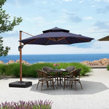 PURPLE LEAF Patio Umbrella 11ft Double Top Wood-Grain Finish, Navy Blue