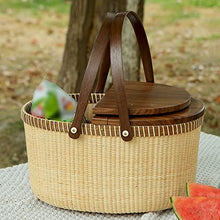 Wicker Picnic Basket with Portable Wine Table, Woven Basket with 2 Swing Handles, Empty Large Basket for Picnic, Outdoor, Camping, Family, Party, Wedding Gifts for Couple,B