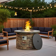 36" Propane Gas Fire Pit Table, 50,000 BTU Round Outdoor Concrete Fire Pit with Pulse Ignition for Patio, Deck, Garden & Backyard – Sandstone