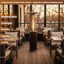 46,000 BTU Bronze Round Commercial Propane Outdoor Patio Heater with Glass Flame Tube and Protective Mesh – Freestanding Steel Design with Wheels for Patio, Deck, Restaurant, Poolside, Events