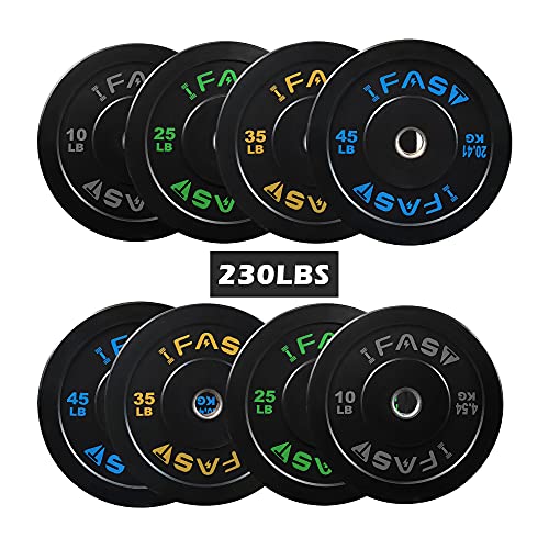 SimpleL Olympic Barbell Black Rubber Bumper Plates Set 230LBs Total