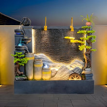 6.86 Ft Luxury Fountain with Water Wheel, LED Lights, Smoke Machine, Water Flow & Crystal Beads - Indoor/Outdoor Decoration for Villas, Courtyards, Gardens + Free 30 PCS Crystals(188 * 52 * 180CM)