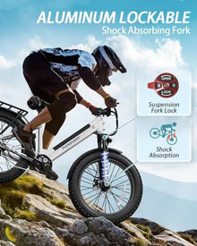 PUCKIPUPPY Electric Bike 960W 48V 15AH 28MPH 7-Speed 26" Fat Tire White