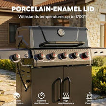 Feasto 5 Burner Propane Gas Grill with Side Burner and Sear Burner, Black