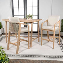 JONATHAN Y Porto Modern Coastal 3-Piece Acacia Wood Outdoor Bar Set with Cushions Beige/Light Teak