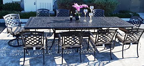 Patio Land St Augustine Outdoor Cast Aluminum Powder Coated 11-Piece Dining Set with Extendable 48x132 Table (with 2 Rockers and 8 Regular Chairs)