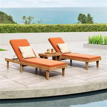 Noble House Nadine Outdoor Wood 3-Pc Chaise Lounge Set Orange