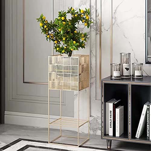 RWGOVLU Light Luxury Wrought Iron Living Room Flower Stand Floor-to-Ceiling Home Balcony Indoor Flower Stand Shelf Green Dill TV Next to The Potted Plant Stand, 52cm, Gold