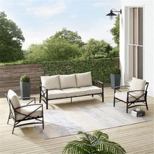 Afuera Living 3-Piece Metal Outdoor Sofa Set, Oatmeal/Oil Rubbed Bronze Finish, Steel Construction, Weatherproof Cushions, Transitional Patio Furniture Seating for 5, Sofa and 2 Armchairs