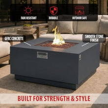 AMS 48" Square Concrete GFRC Propane Gas Fire Pit Table (Dark Gray)