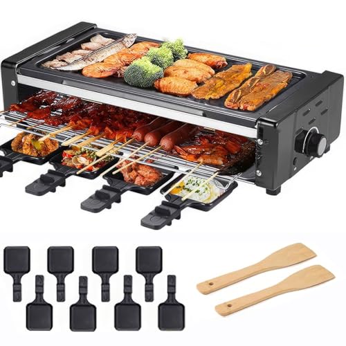 XYWGBMS BBQ Electric Grill, Portable Non-Stick Table Grill with 8 Trays, Adjustable Temperature Control for Indoor Cheese Dishes, Nonstick Griddle Machine