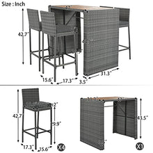 EPOFIT 5-Piece Wicker Outdoor Bar Set with 4 Cushioned Stools & Acacia Wood Table Grey