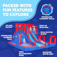 SUNNY & FUN Mega Climb N’ Go Inflatable Water Slide Park with Two Slides