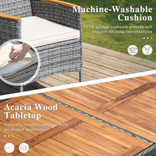 Devoko 9 PCS Acacia Wood Patio Dining Set, Gray Rattan