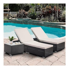 Outdoor PE Wicker Chaise Lounge Chairs Set of 3 Patio Rattan Reclining Chair Adjustable Backrest Sunbathing Recliners With table, Wicker Poolside Lounge Chair Sunbathing Camping Beach Pool Chairs