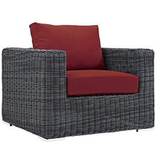 Modern Contemporary Outdoor Patio Lounge Sectional Sofa Set, Rattan Wicker, Grey Red