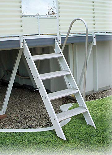 Aluminum Swing Up Ladder for Use with Above Ground Swimming Pools | Ground to Deck | 4 Steps Flip Up Ladder | Wide Steps