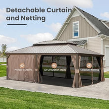 Ginkartu 14'x22' Hardtop Gazebo, Galvanized Steel Double Roof Outdoor Canopy with Drainage System, Upgraded Mesh Netting & Privacy Curtains, Heavy Duty Metal Pergola for Patio, Grey (Brown, 14'x22')
