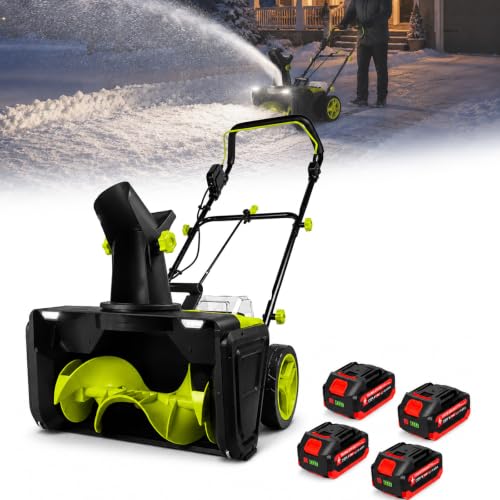3500 W Electric Snow Blower Cordless, 20" Clearing Path, 25ft Throwing Distance, Adjustable Chute for Patio and Walkway 4-Battery