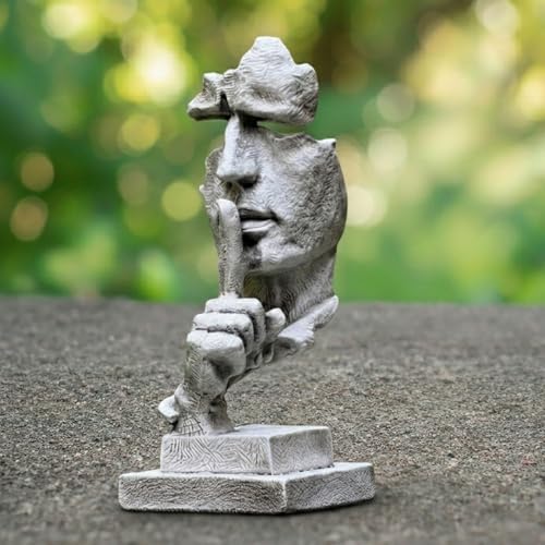 OLOMA Concrete Silence Face Garden Statue Shhh Sculpture Abstract Stone Bust Decor Modern Concrete Face Ornament Outdoor Patio Lawn Yard Meditation Art Sculpture Gift