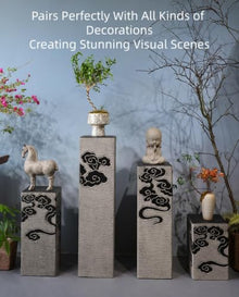 IBCNPABT Chinese Auspicious Cloud Pedestal Stand, Solid Artificial Stone Decorative Display Pillar, Stone‑Textured Plant Stand for Indoor Outdoor Garden Patio Porch Decoration(X-Large)