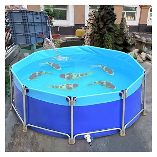 Outdoor Storage Tank above Ground Aquarium Pool Pond with Stand Upgrade Circular Canvas Fish Pond, Large Water Tank Family Pool with Drain Valve for Aquaculture Fish Tank Tarp