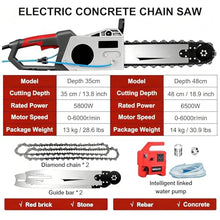 5800W/6500W Electric Concrete Wall Cutter, Handheld Chainsaw with Water Cooling, Dust Suppression, Ideal for Cutting Granite & Reinforced Concrete, Includes 2 Guide Bars