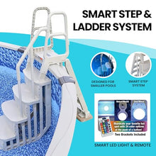 Main Access 48 to 54 Inch Step Ladder for Above Ground Swimming Pools with Mountable Smart Color Changing LED Light and Remote Control, White