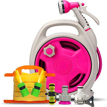 Hose Reels Garden Hose Reel Cart Retractable Home Garden Watering Hoses, Hose Storage Racks, Hose Racks Around The Pipe Rack, Garage Reel Hoses (Color : Pink, Size : Hose reel+10M Extension tube)