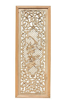 Orientliving Chinese Rectangular Wood Flower Bird Carving Wall Panel Plaque Brown