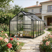 Walk-in Greenhouse with Sliding Door and Aluminum Frame for Growing Flowers, Plants, Outdoor Plant Tent with Rooftop Vent and Transparent Polycarbonate Panels for Backyard, Lawn