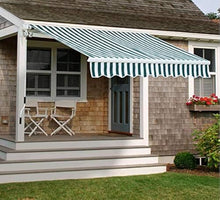 Diensweek 8'x7' Patio Awning Retractable Fully Assembled, Manual Commercial Grade - Quality 100% 280G Ployester Window Door Sunshade Shelter - Deck Canopy Balcony P100 Series (Green/White Stripes)