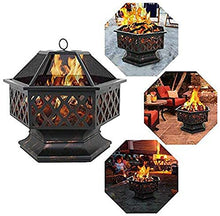 Outdoor Fire Pit Wood Burning Fireplace Patio Backyard Heater Steel Firepit Bowl Heavy Steel 24", Hex Shaped
