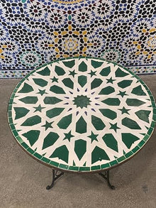 Moroccan Intricately Designed Round Tile Table Top with Foldable Base