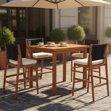 callmego Outdoor Bar Stool with Solid Acacia Wood Frame and Woven Wicker Seat for Patio Dining and Backyard Entertaining