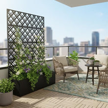Relaxdays Planter with Trellis Wall, Diamond Design, H x D: 180 x 110 x 40 cm, Privacy Screen and Flower Box, Metal, Black
