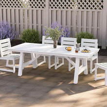 WestinTrends Cape May 90" HDPE Rectangle Outdoor Patio Dining Table with Umbrella Hole and Metal Frame, White