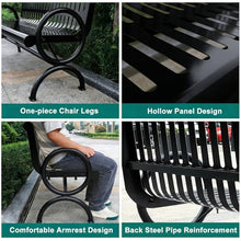 SBCWH Garden Benches for Outdoors, Steel Frame Patio Bench Park Chair with Backrest and Armrests, for Lawn, Porch, Backyard, Entryway(Black,71in/6ft)