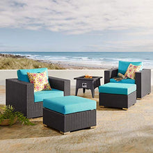 Modway Convene Wicker Rattan 5-pc Outdoor Patio Sectional Set with Fire Pit in Espresso Turquois