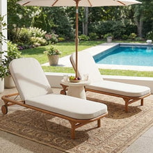 Merax Patio Chaise Lounge Chair with Wheels and Cushion Set of 2, 77'' Acacia Wood Adjustable Reclining Chaise with 5-Positions Backrest, Outdoor Sun Lounger for Poolside, Deck, Teak+ Beige