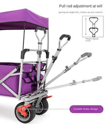 CWENZXDIA Garden Wagon Folding Garden Trolley Cart Heavy Duty Wagon with Canopy for Outdoor Camping Beach Pull Truck with 4 Wheels Utility Cart(Grey)