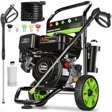 Professional 4000PSI Gas Pressure Washer, 4GPM 212CC 7.0 HP 8" Wheels Commercial Gas Power Washer with 1L Foam Bottle 5 Nozzles 25FT Hose for Home Car Fence Driveway (EPA/CARB/ETL Compliant), Green