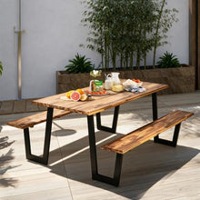 ORALNER Acacia Wood Picnic Table Bench Set w/2“ Umbrella Hole, 6-8 Person