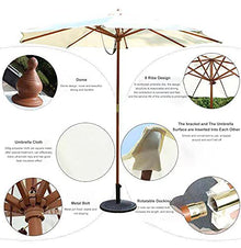QZQHNYJ Umbrella Wooden Outdoor White Parasol with Metal Bolt, Sun Shade Umbrella for Balcony, Dining Tables, Gardens, Patios, Decking, Easy to Assembly, Large