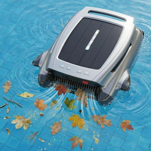 SDdPulse Solar Powered Pool Surfaces Skimmer Robot,Cordless Robotic Pool Cleaner,Solar Pool Skimmer Robot,Intelligent Automatic Cleaner with 4.1L Basket,3-Second Empty